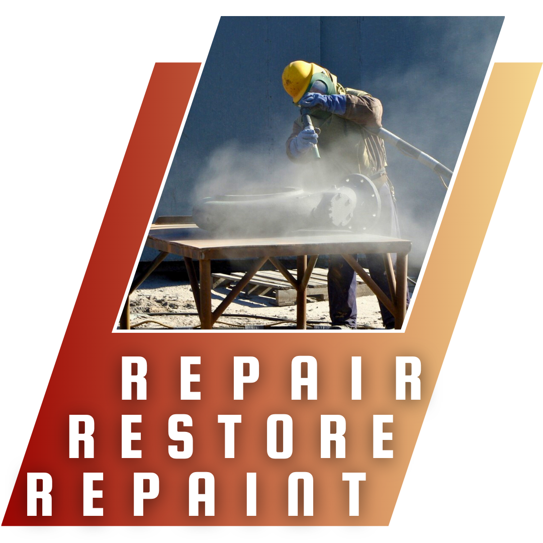 Sandblower with words Repair, Restore, Repaint